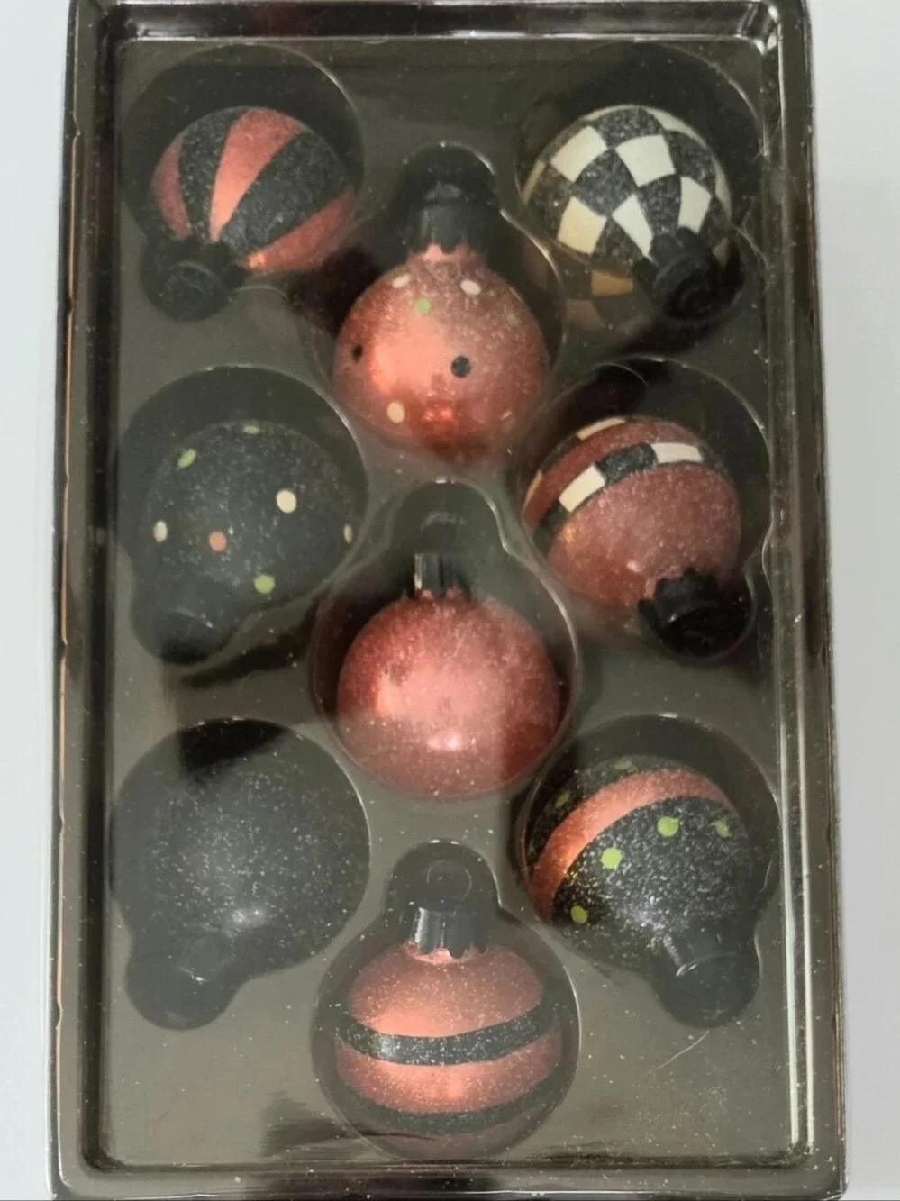 SET OF 9 HALLMARK BLOWN GLASS HALLOWEEN DOTS AND STRIPES  ORNAMENTS 2003 NIB